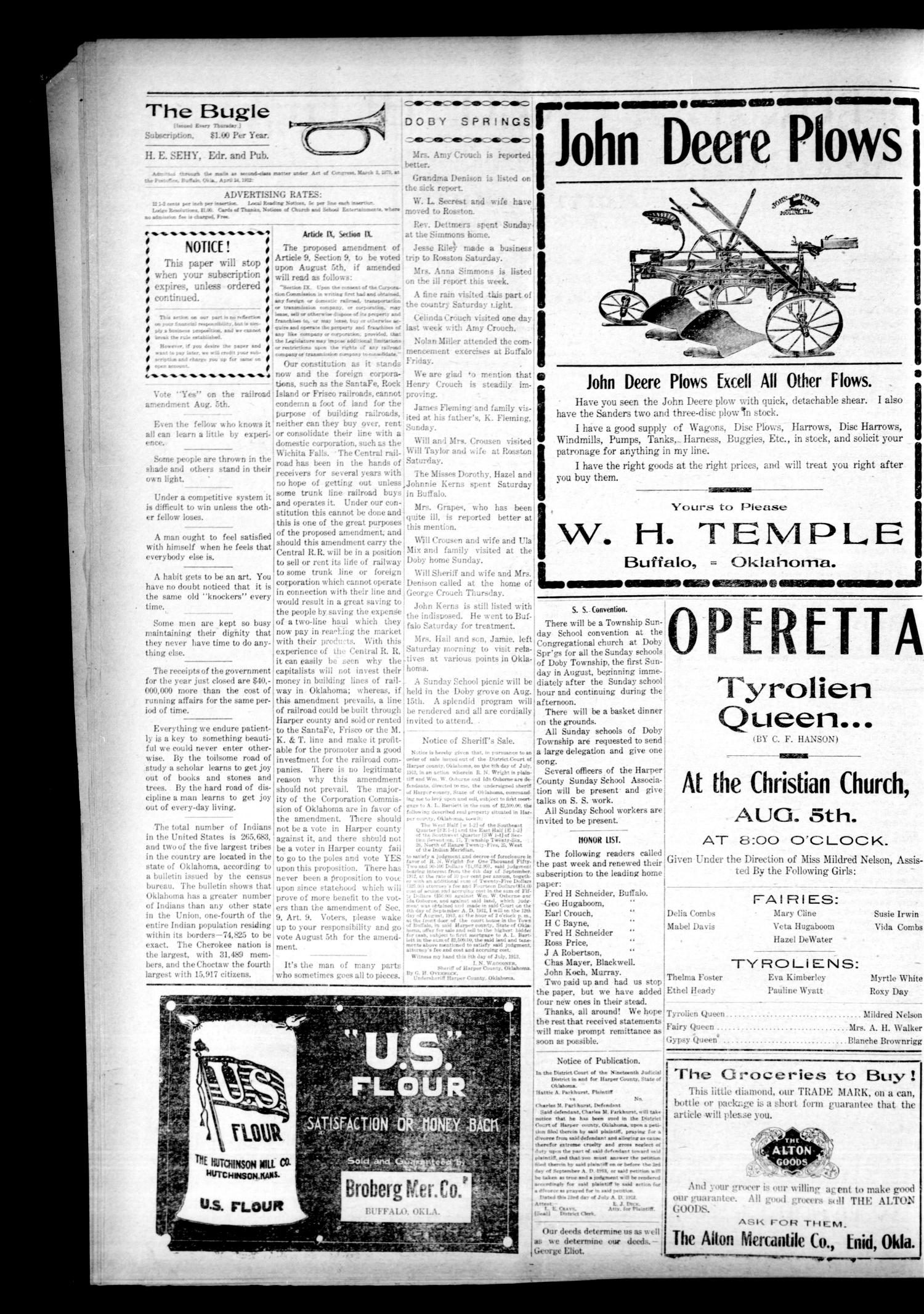 The Buffalo Bugle. (Buffalo, Okla.), Vol. 9, No. 17, Ed. 1 Thursday, July 24, 1913
                                                
                                                    [Sequence #]: 2 of 4
                                                