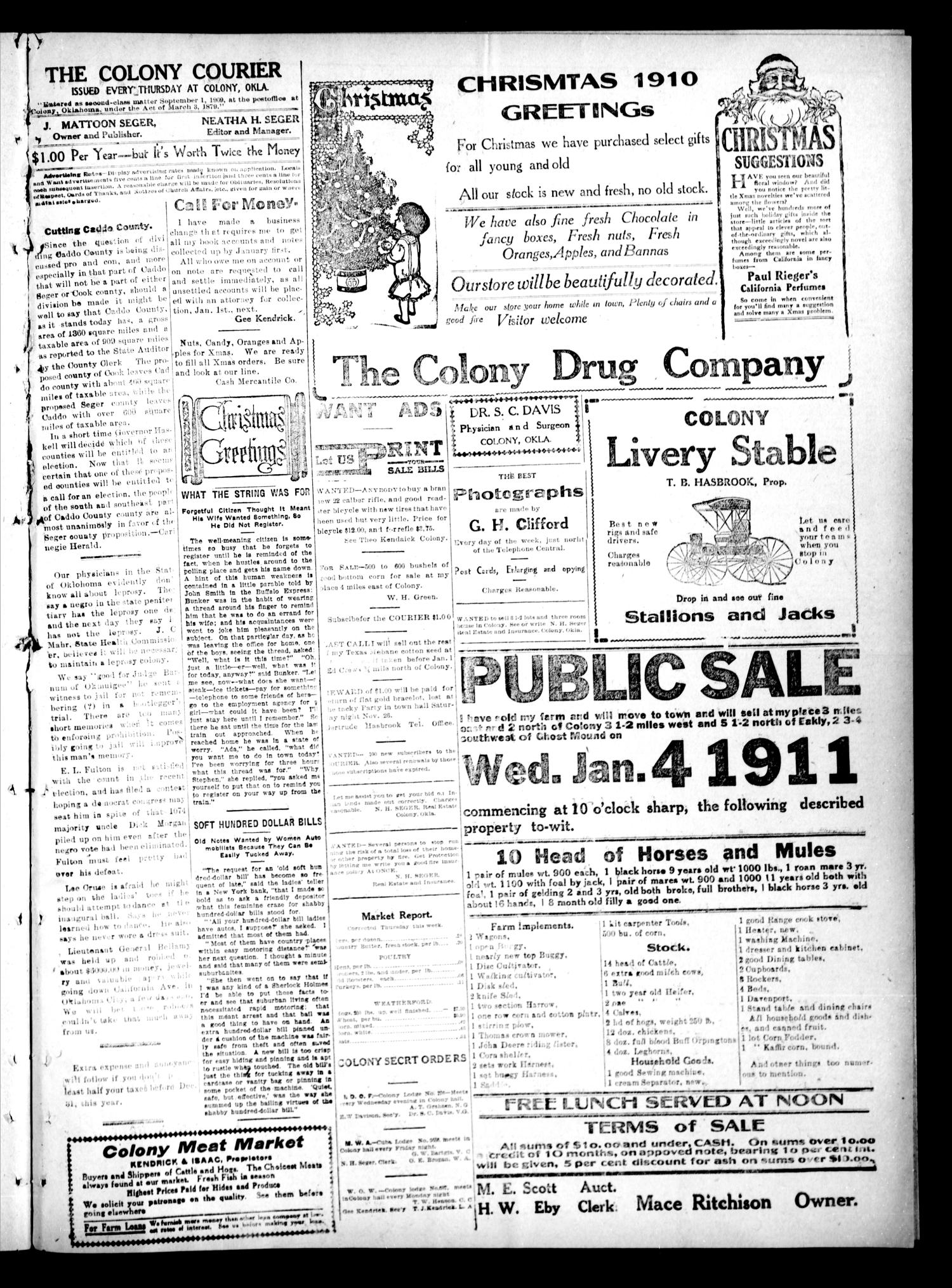 Colony Courier (Colony, Okla.), Vol. 2, No. 15, Ed. 1 Thursday, December 22, 1910
                                                
                                                    [Sequence #]: 3 of 8
                                                