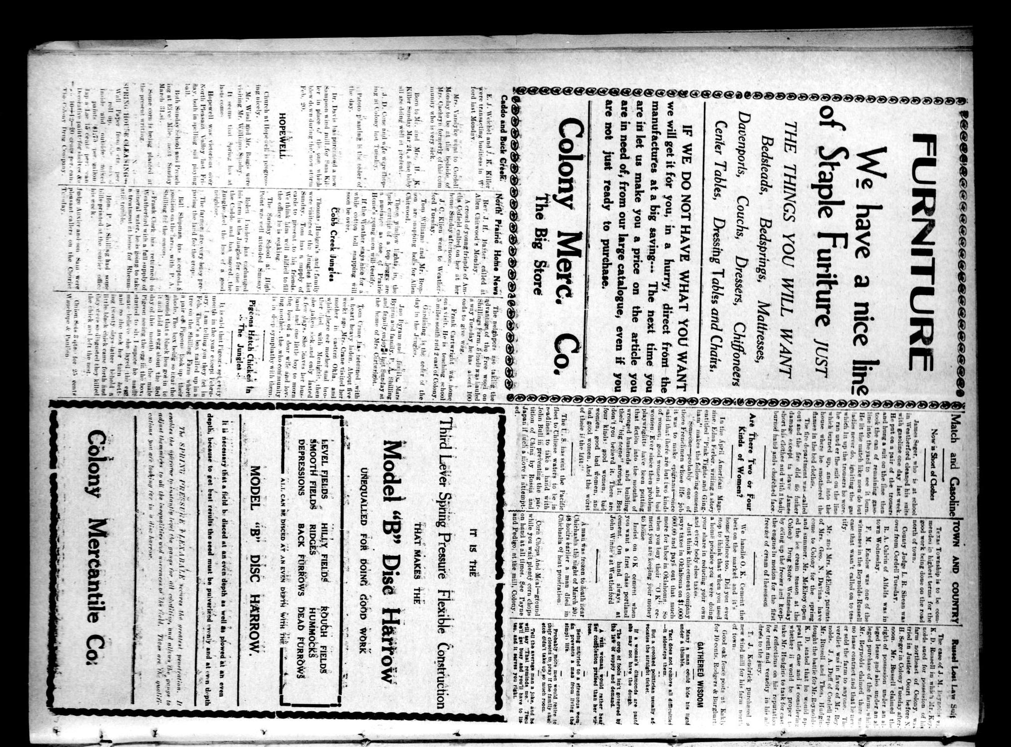 Colony Courier (Colony, Okla.), Vol. 3, No. 29, Ed. 1 Thursday, March 28, 1912
                                                
                                                    [Sequence #]: 4 of 6
                                                