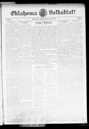 Oklahoma Volksblatt. (El Reno, Okla.), Vol. 18, No. 5, Ed. 1 Thursday, April 20, 1911