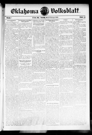 Primary view of object titled 'Oklahoma Volksblatt. (El Reno, Okla.), Vol. 17, No. 48, Ed. 1 Thursday, February 16, 1911'.