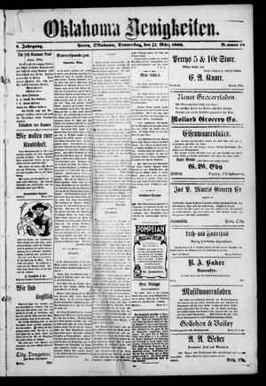Oklahoma Neuigkeiten. (Perry, Okla.), Vol. 4, No. 48, Ed. 1 Thursday, March 22, 1906