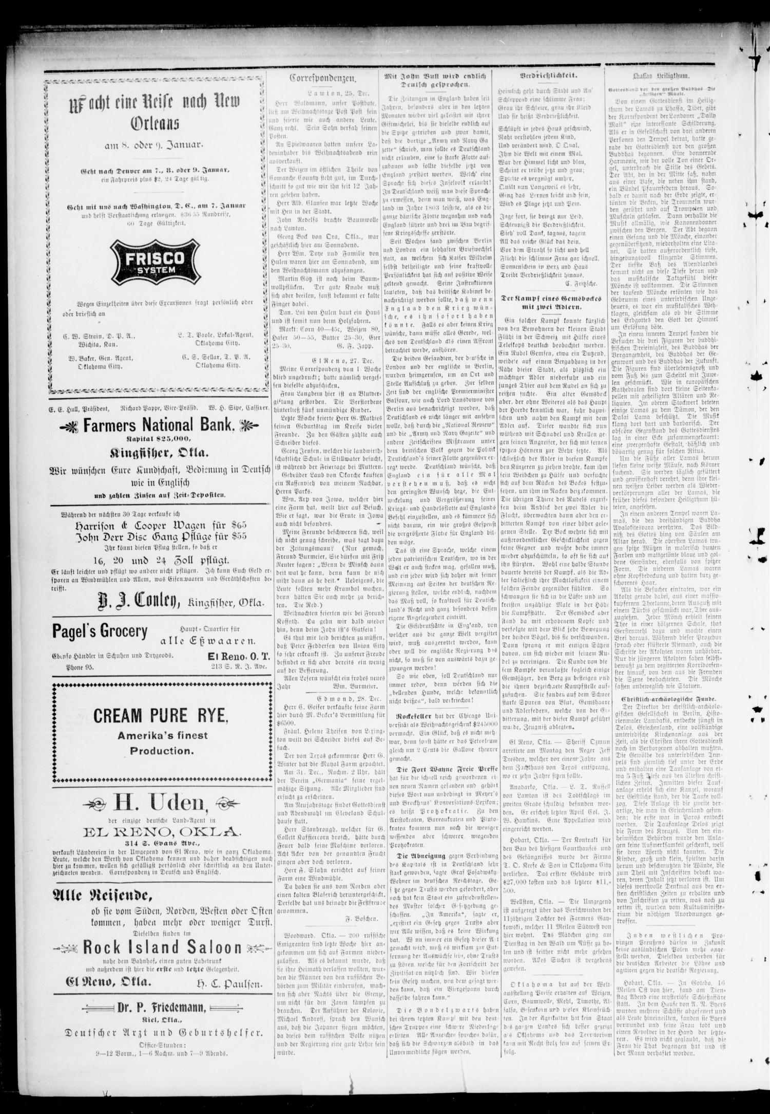 Oklahoma Volksblatt. (Oklahoma City, Okla.), Vol. 11, No. 41, Ed. 1 Friday, December 30, 1904
                                                
                                                    [Sequence #]: 4 of 8
                                                