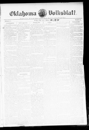 Primary view of object titled 'Oklahoma Volksblatt. (El Reno, Okla.), Vol. 18, No. 45, Ed. 1 Thursday, February 1, 1912'.