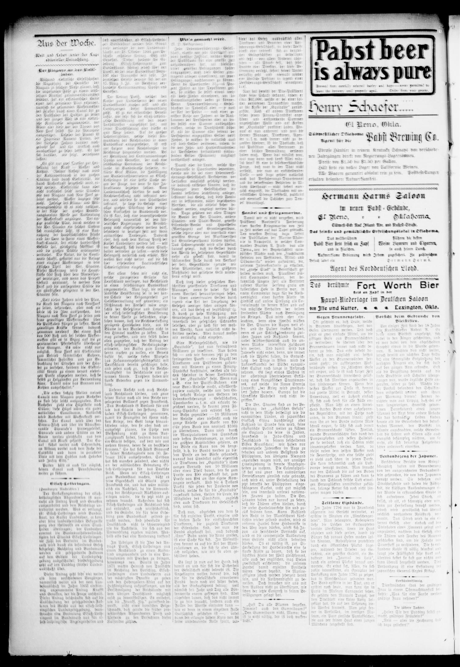 Oklahoma Volksblatt. (Oklahoma City, Okla.), Vol. 12, No. 9, Ed. 1 Friday, May 19, 1905
                                                
                                                    [Sequence #]: 2 of 8
                                                