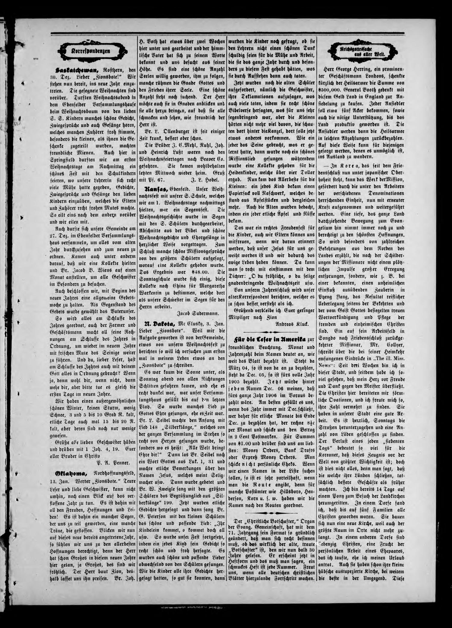 Zions--Bote. (Medford, Okla.), Vol. 22, No. 3, Ed. 1 Wednesday, January 17, 1906
                                                
                                                    [Sequence #]: 3 of 8
                                                