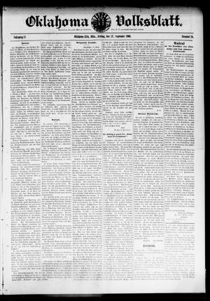 Primary view of object titled 'Oklahoma Volksblatt. (Oklahoma City, Okla.), Vol. 13, No. 26, Ed. 1 Friday, September 14, 1906'.