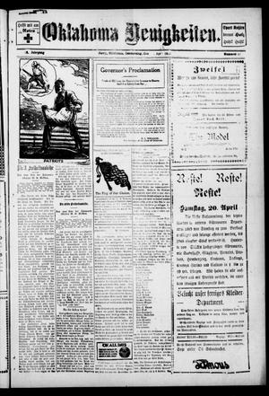Primary view of object titled 'Oklahoma Neuigkeiten. (Perry, Okla.), Vol. 16, No. 52, Ed. 1 Thursday, April 18, 1918'.