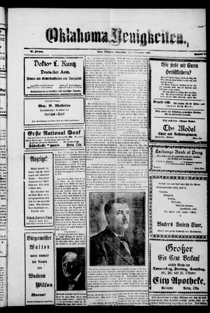 Primary view of object titled 'Oklahoma Neuigkeiten. (Perry, Okla.), Vol. 22, No. 20, Ed. 1 Thursday, November 2, 1922'.