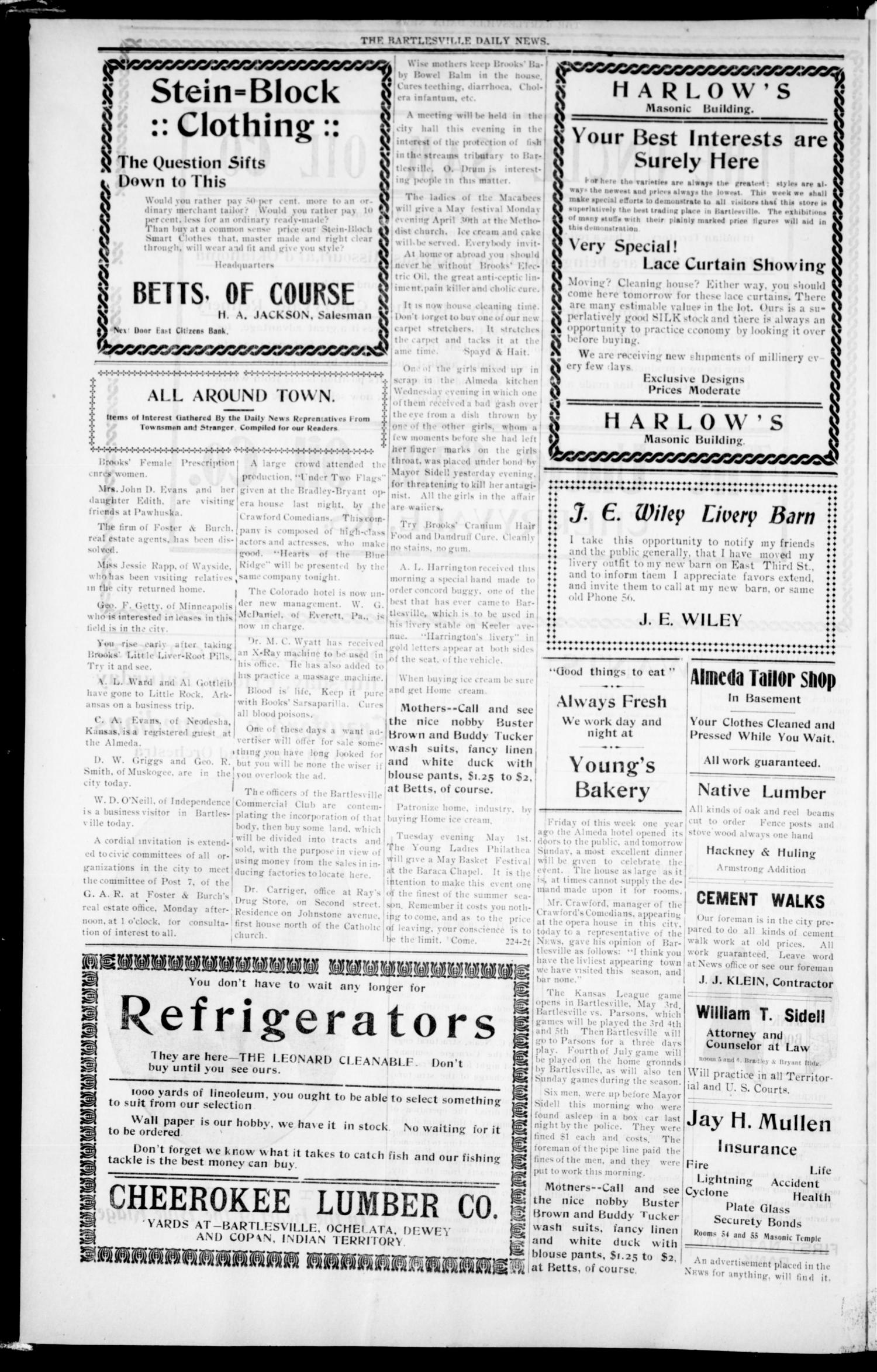 Bartlesville Daily News. And Bartlesville Daily Pointer. (Bartlesville, Indian Terr.), Vol. 1, No. 224, Ed. 1 Saturday, April 28, 1906
                                                
                                                    [Sequence #]: 4 of 4
                                                