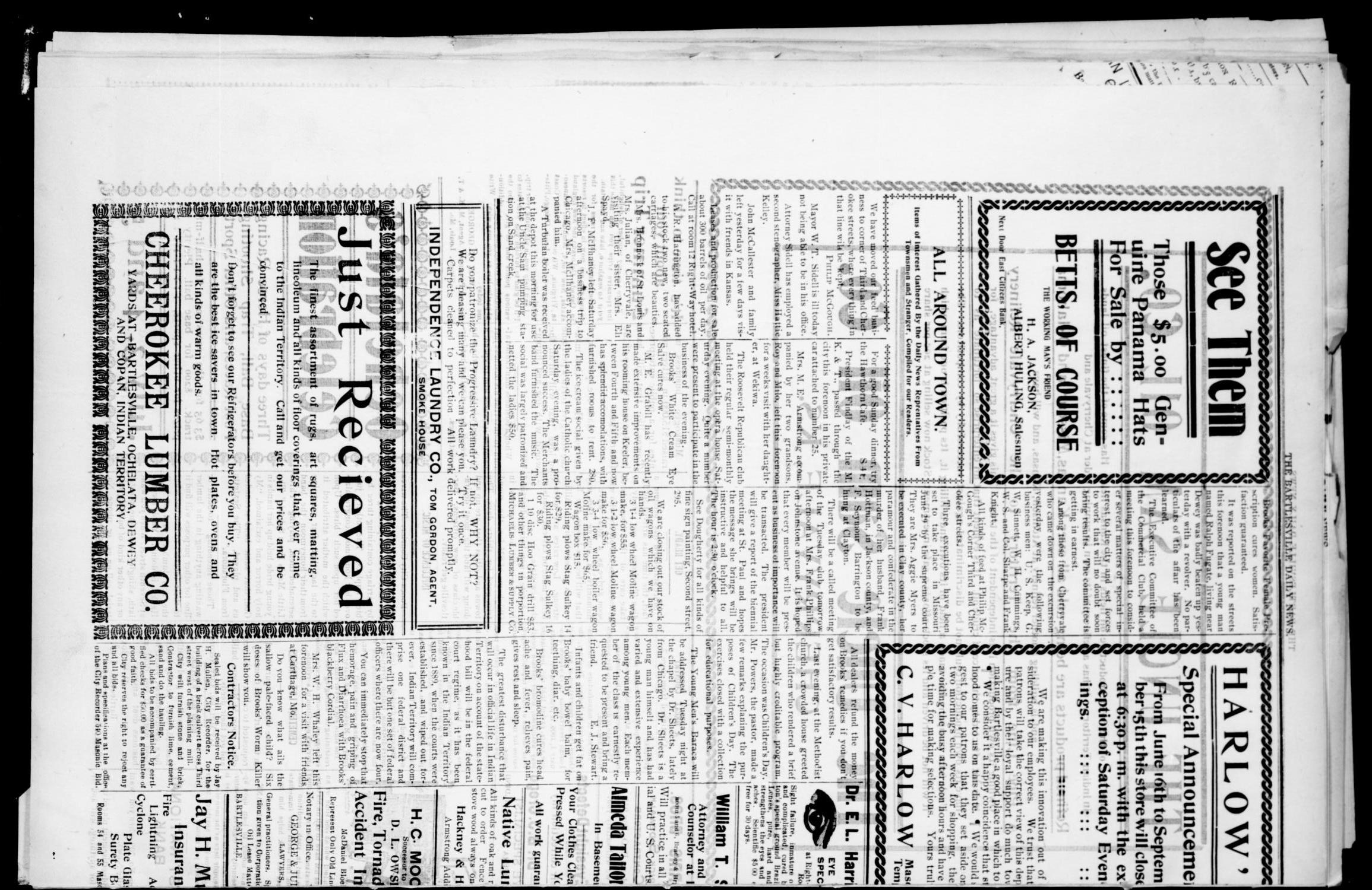 Bartlesville Daily News. And Bartlesville Daily Pointer. (Bartlesville, Indian Terr.), Vol. 1, No. 274, Ed. 1 Monday, June 18, 1906
                                                
                                                    [Sequence #]: 4 of 4
                                                