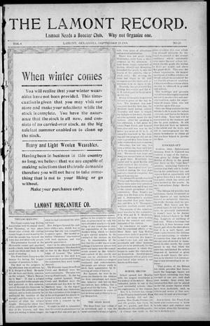 The Lamont Record. (Lamont, Okla.), Vol. 4, No. 25, Ed. 1 Thursday, September 23, 1909