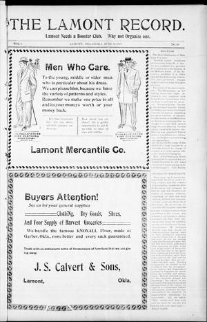 The Lamont Record. (Lamont, Okla.), Vol. 4, No. 10, Ed. 1 Thursday, June 10, 1909