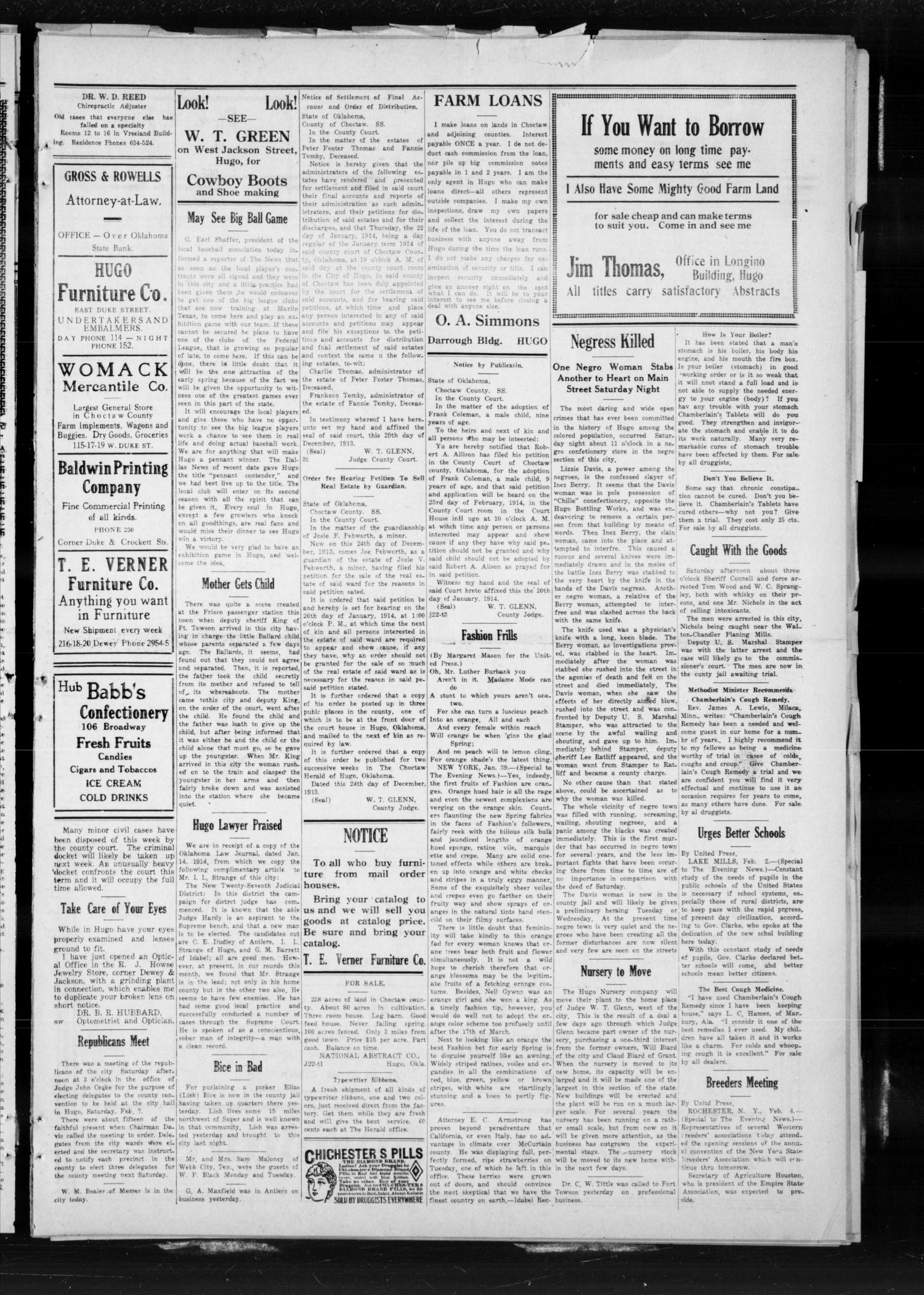 The Choctaw Herald. (Hugo, Okla.), Vol. 8, No. 45, Ed. 1 Thursday, February 5, 1914
                                                
                                                    [Sequence #]: 3 of 4
                                                