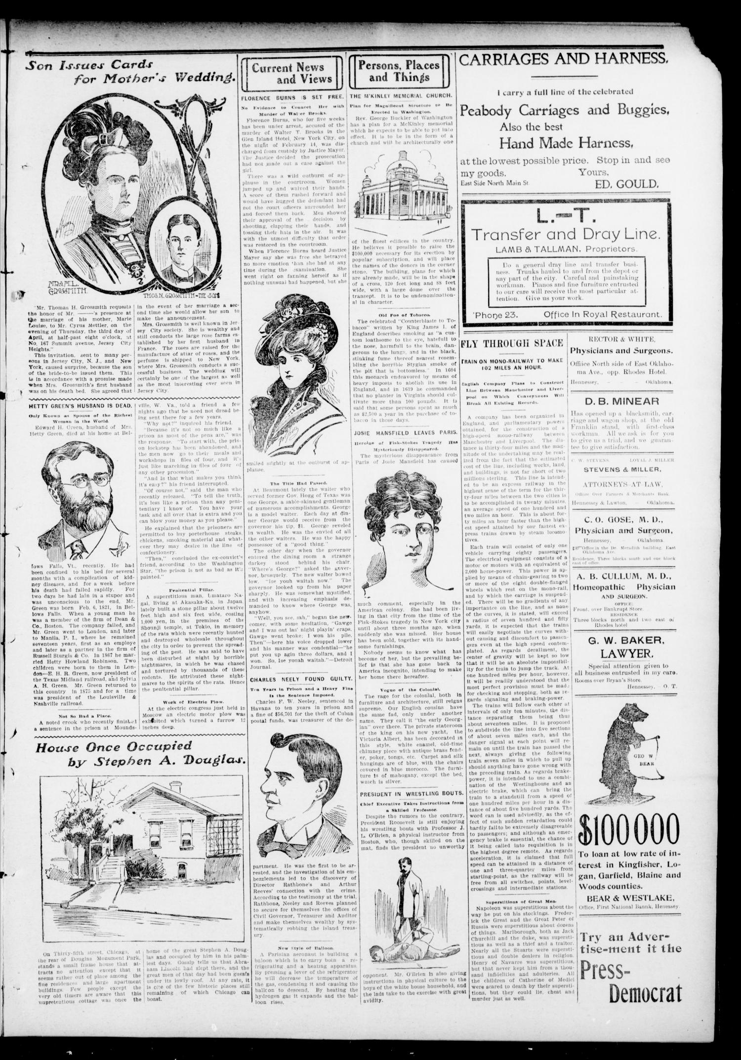The Press-Democrat. (Hennessey, Okla.), Vol. 10, No. 27, Ed. 1 Friday, April 4, 1902
                                                
                                                    [Sequence #]: 3 of 8
                                                