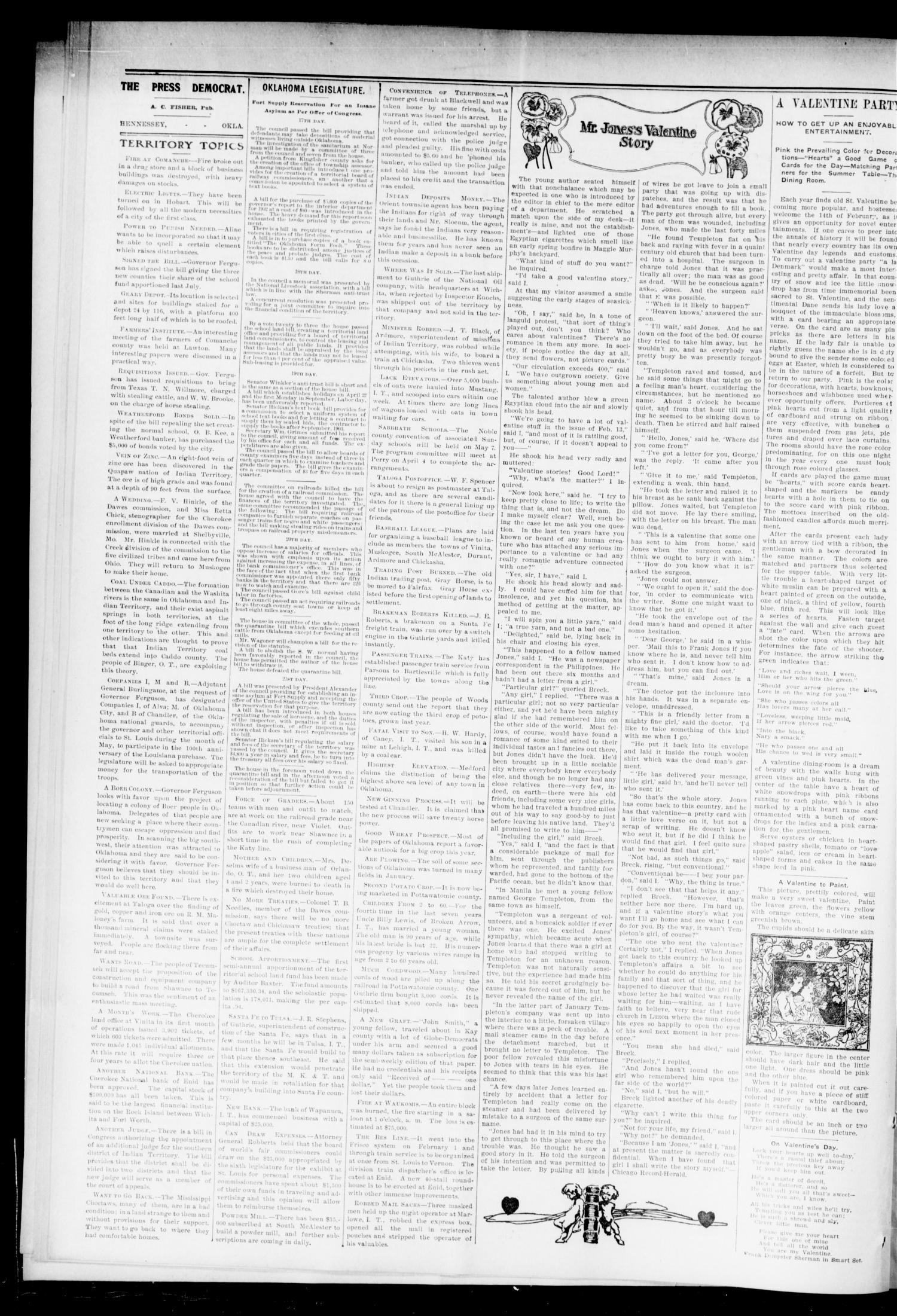 The Press-Democrat. (Hennessey, Okla.), Vol. 11, No. 20, Ed. 1 Friday, February 13, 1903
                                                
                                                    [Sequence #]: 2 of 10
                                                