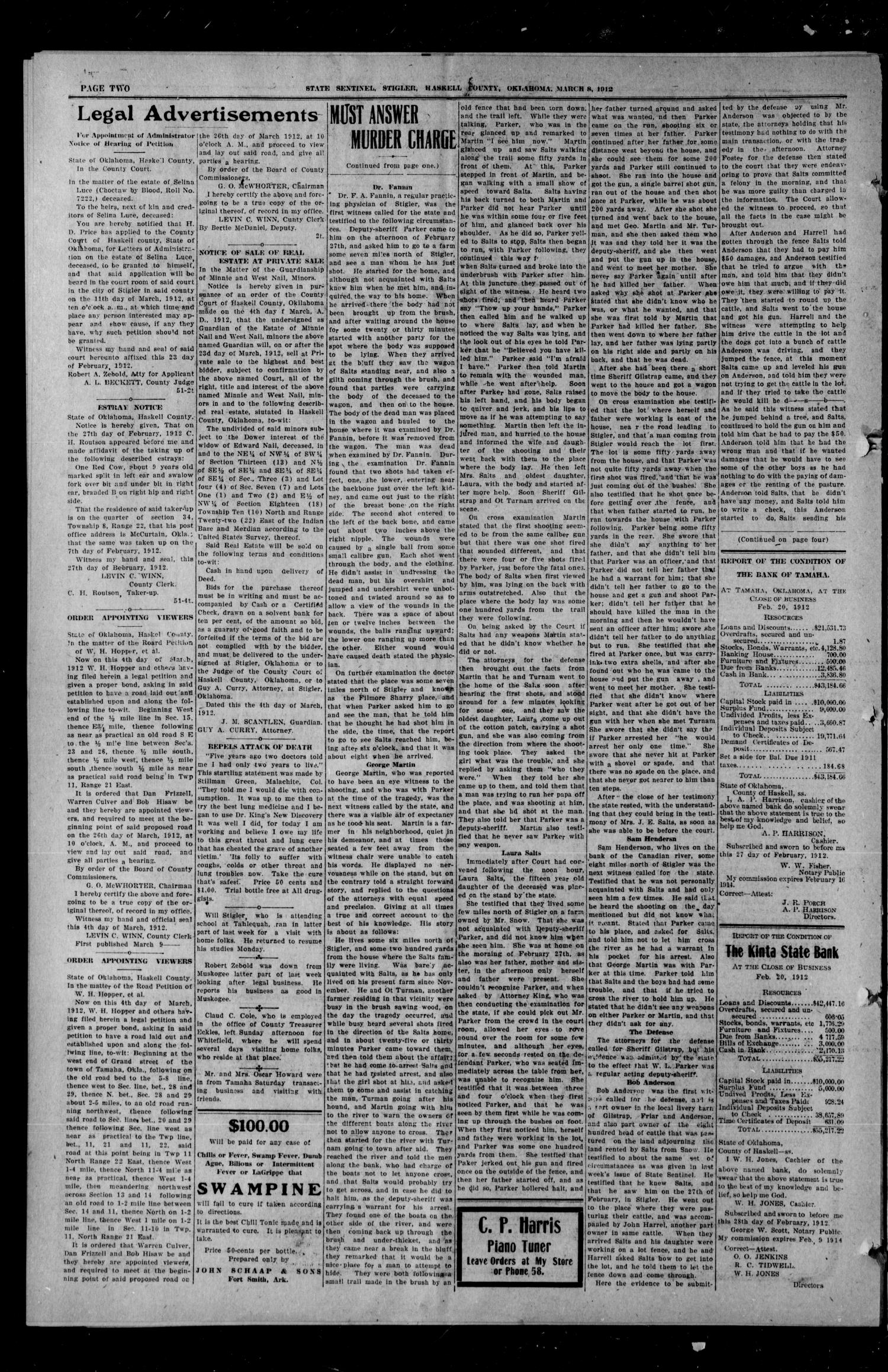 State Sentinel (Stigler, Okla.), Vol. 6, No. 52, Ed. 1 Friday, March 8, 1912
                                                
                                                    [Sequence #]: 2 of 8
                                                