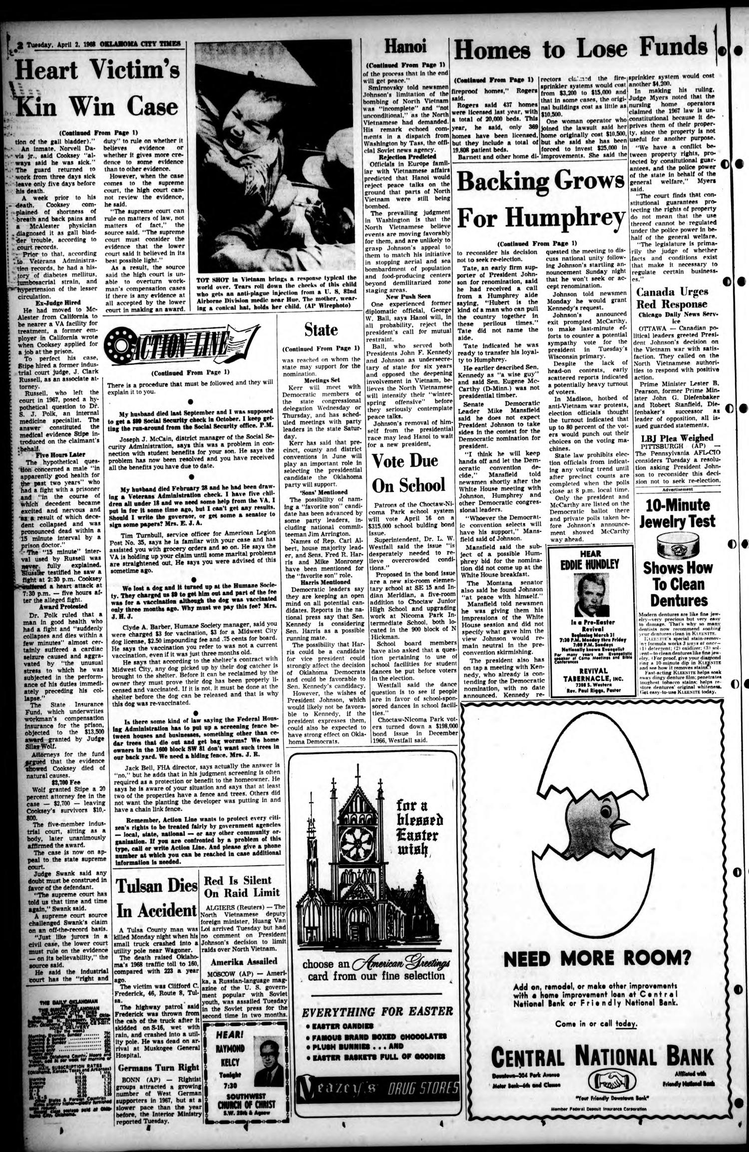 Oklahoma City Times (Oklahoma City, Okla.), Vol. 79, No. 37, Ed. 1 Tuesday, April 2, 1968
                                                
                                                    [Sequence #]: 2 of 20
                                                