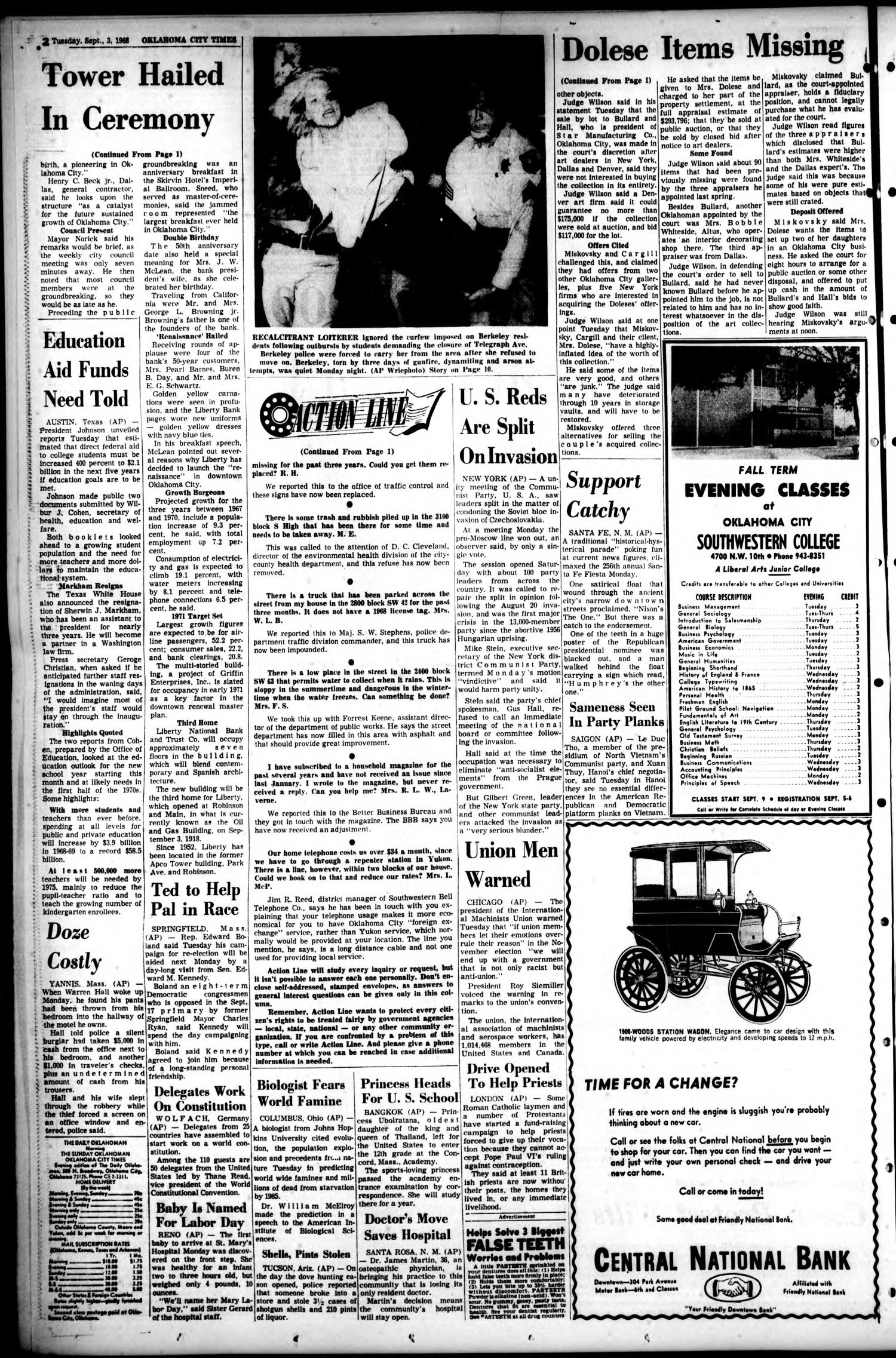 Oklahoma City Times (Oklahoma City, Okla.), Vol. 79, No. 169, Ed. 1 Tuesday, September 3, 1968
                                                
                                                    [Sequence #]: 2 of 22
                                                