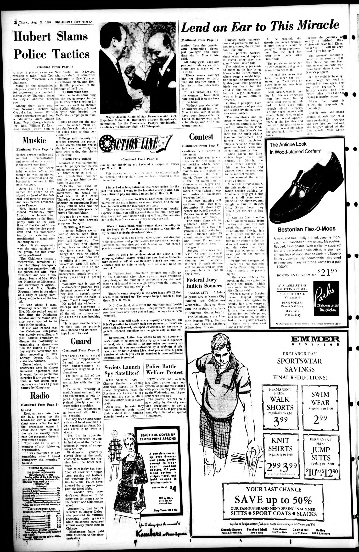 Oklahoma City Times (Oklahoma City, Okla.), Vol. 79, No. 165, Ed. 1 Thursday, August 29, 1968
                                                
                                                    [Sequence #]: 2 of 56
                                                