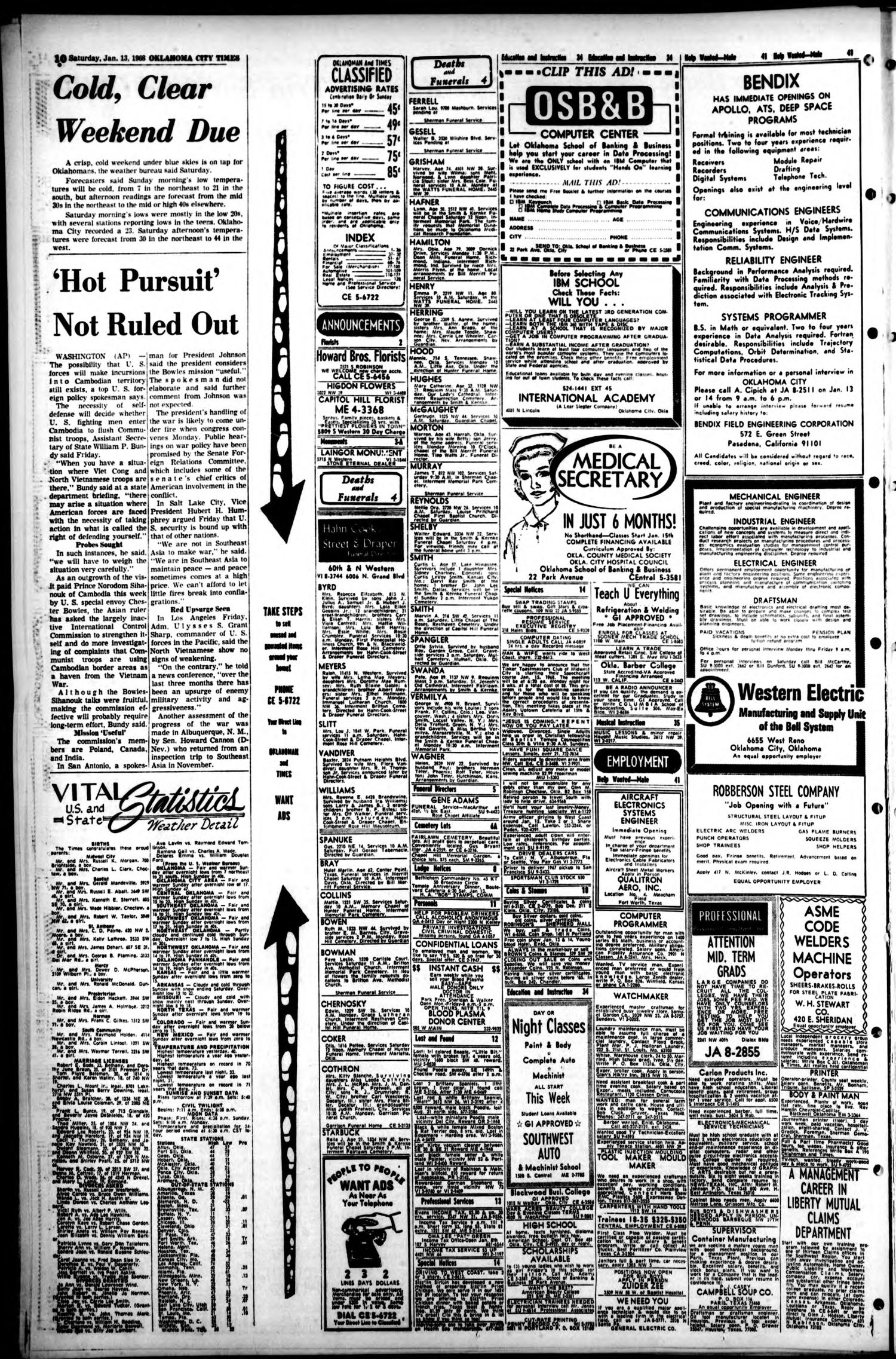 Oklahoma City Times (Oklahoma City, Okla.), Vol. 78, No. 282, Ed. 1 Saturday, January 13, 1968
                                                
                                                    [Sequence #]: 10 of 16
                                                
