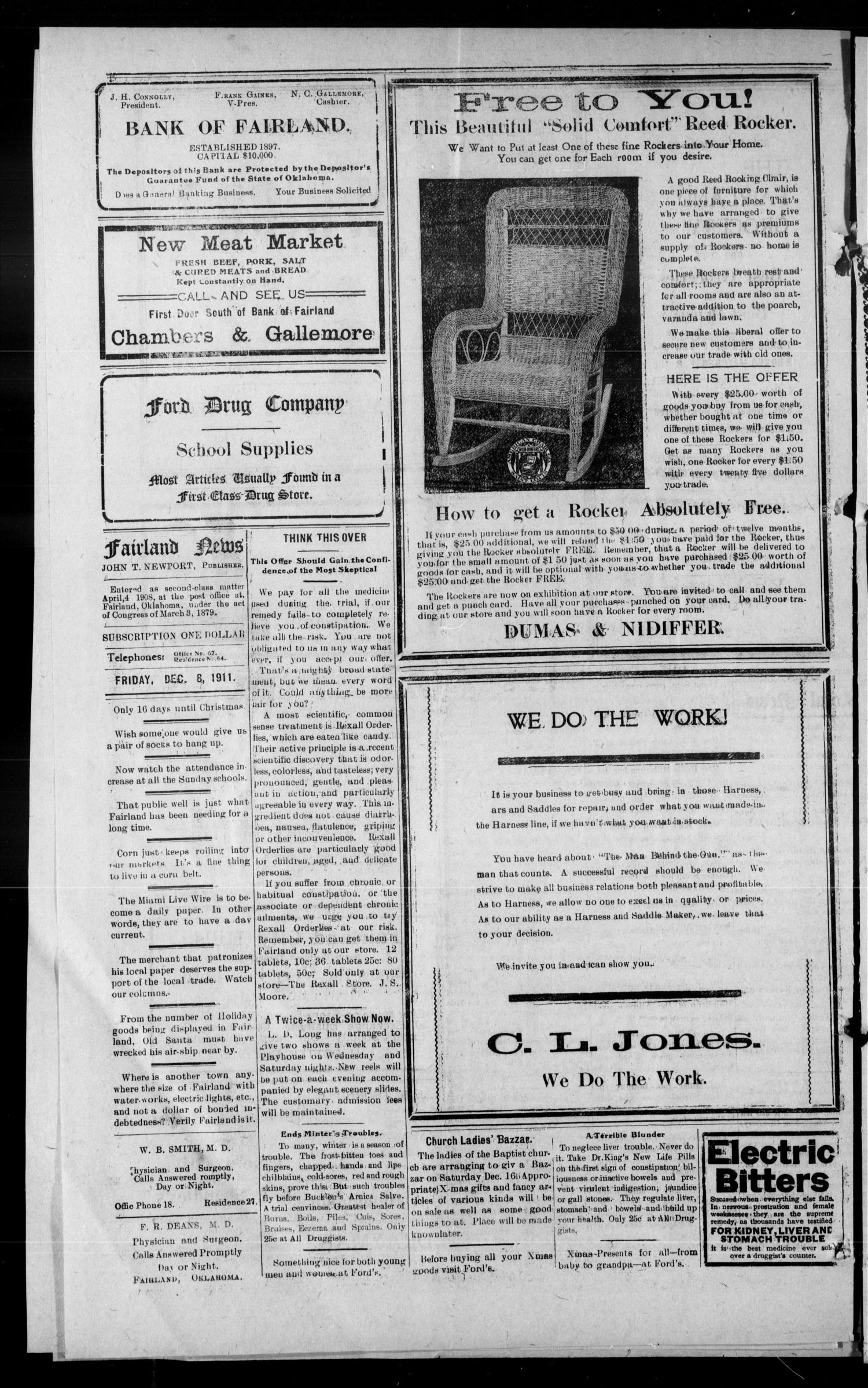 Fairland News. (Fairland, Okla.), Vol. 4, No. 38, Ed. 1 Friday, December 8, 1911
                                                
                                                    [Sequence #]: 4 of 6
                                                