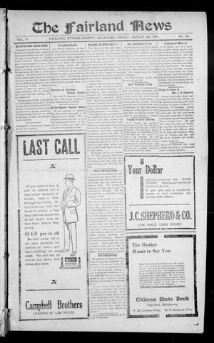 Primary view of object titled 'The Fairland News (Fairland, Okla.), Vol. 6, No. 24, Ed. 1 Friday, August 29, 1913'.