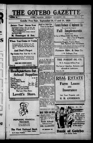 The Gotebo Gazette (Gotebo, Okla.), Vol. 20, No. 4, Ed. 1 Thursday, September 9, 1920