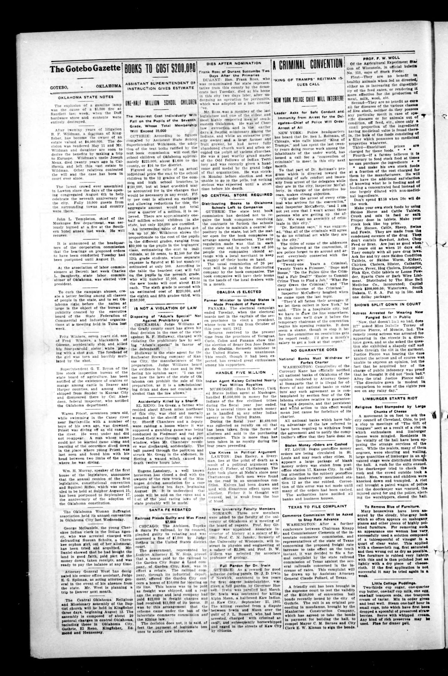 The Gotebo Gazette. (Gotebo, Okla.), Vol. 8, No. 1, Ed. 1 Friday, August 14, 1908
                                                
                                                    [Sequence #]: 4 of 8
                                                