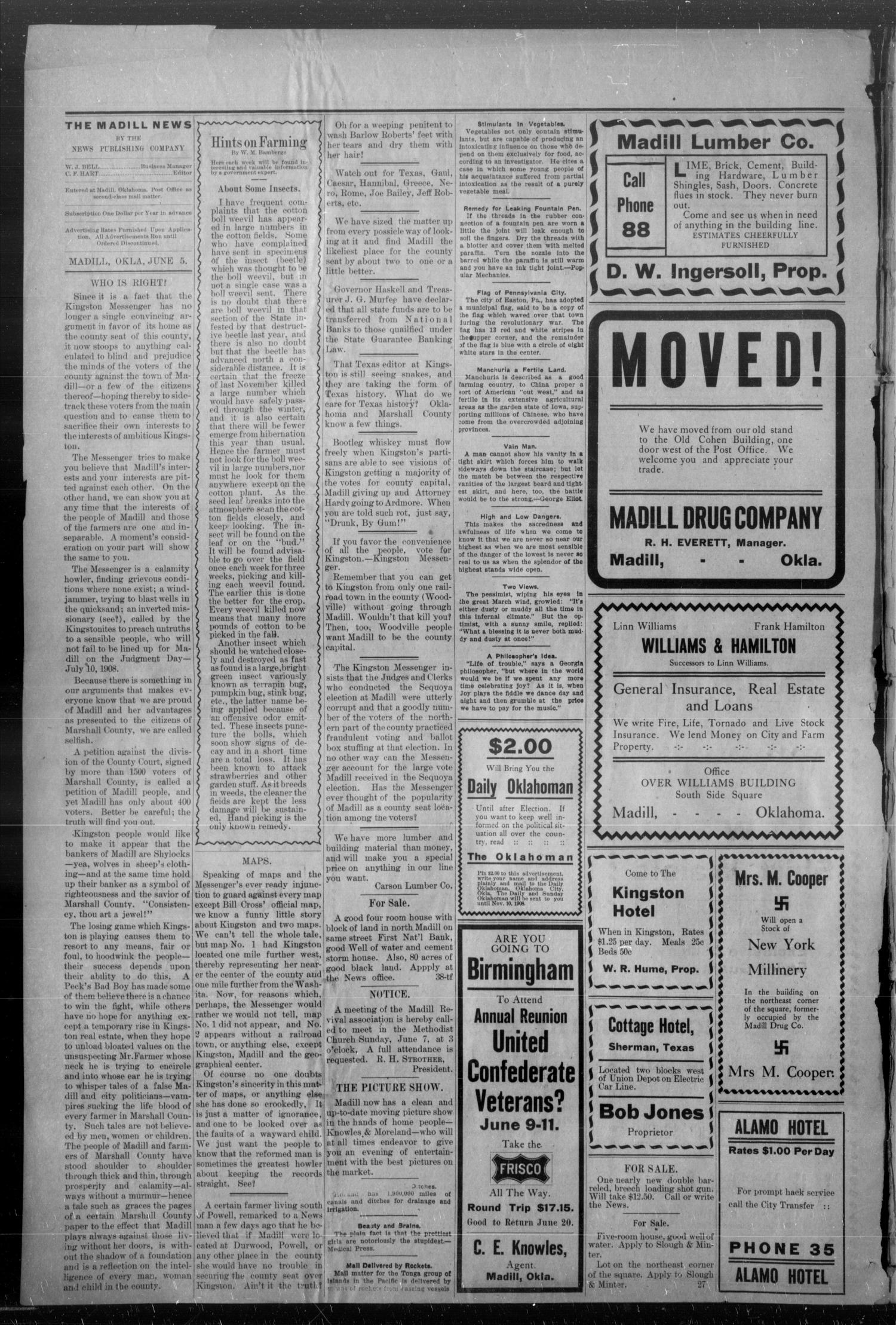 The Madill News (Madill, Okla.), Vol. 13, No. 40, Ed. 1 Friday, June 5, 1908
                                                
                                                    [Sequence #]: 2 of 4
                                                