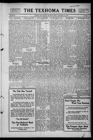 Primary view of object titled 'The Texhoma Times (Texhoma, Okla.), Vol. 11, No. 1, Ed. 1 Friday, September 19, 1913'.