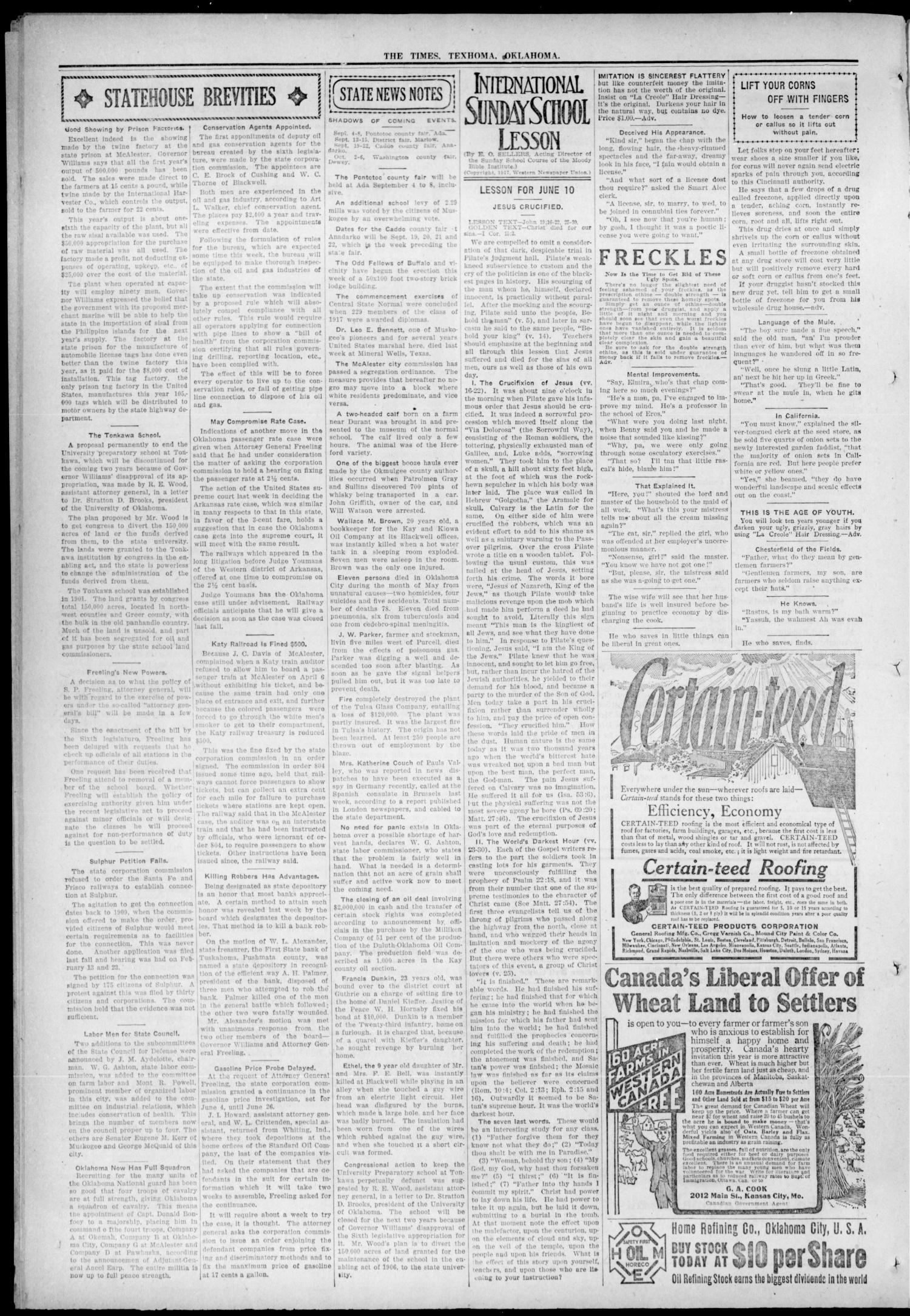 The Texhoma Times (Texhoma, Okla.), Vol. 14, No. 36, Ed. 1 Friday, June 8, 1917
                                                
                                                    [Sequence #]: 2 of 10
                                                