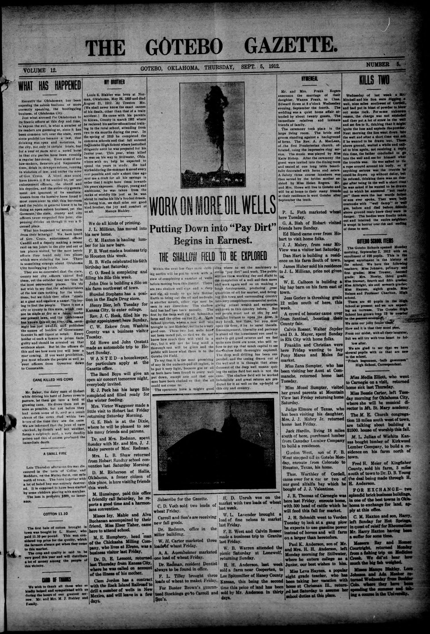 The Gotebo Gazette. (Gotebo, Okla.), Vol. 12, No. 5, Ed. 1 Thursday, September 5, 1912
                                                
                                                    [Sequence #]: 1 of 8
                                                