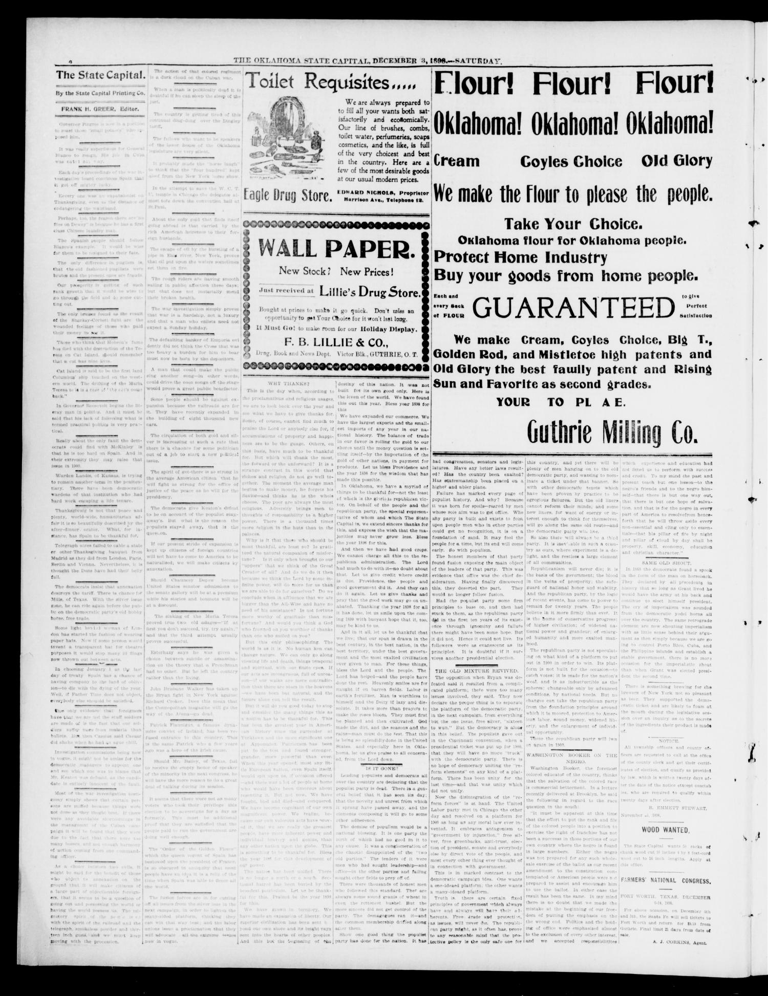 The Weekly Oklahoma State Capital. (Guthrie, Okla.), Vol. 10, No. 35, Ed. 1 Saturday, December 3, 1898
                                                
                                                    [Sequence #]: 4 of 10
                                                